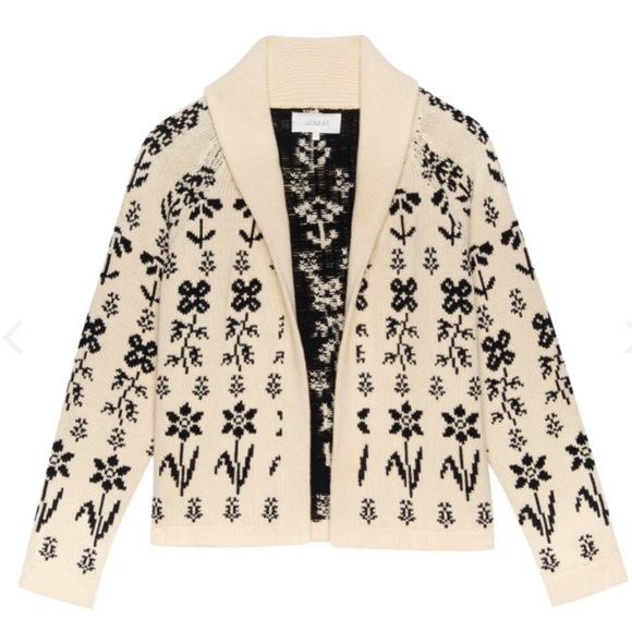 THE GREAT. The Garden Lodge Cotton Cream and Black Floral Cardigan - Picture 9 of 10